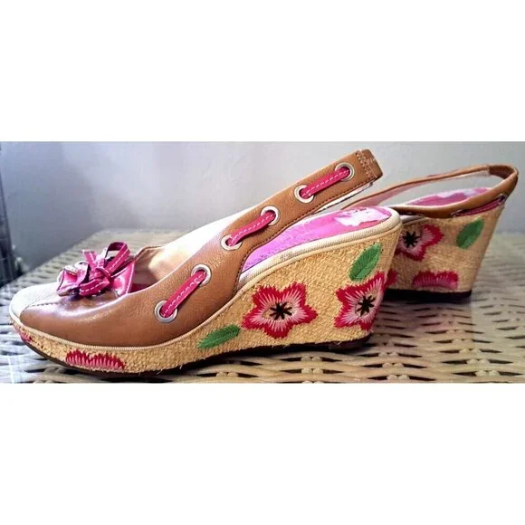 Sperry Top Sider Women's 7.5 Wedge Multicolor Peep Toe Cottage Fairy Core - Picture 4 of 10